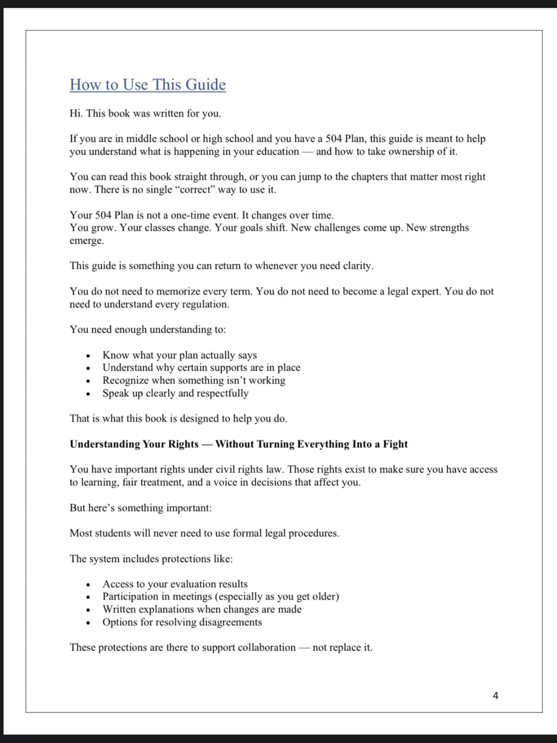 504 Plan Student Guide for Classroom Self-advocacy