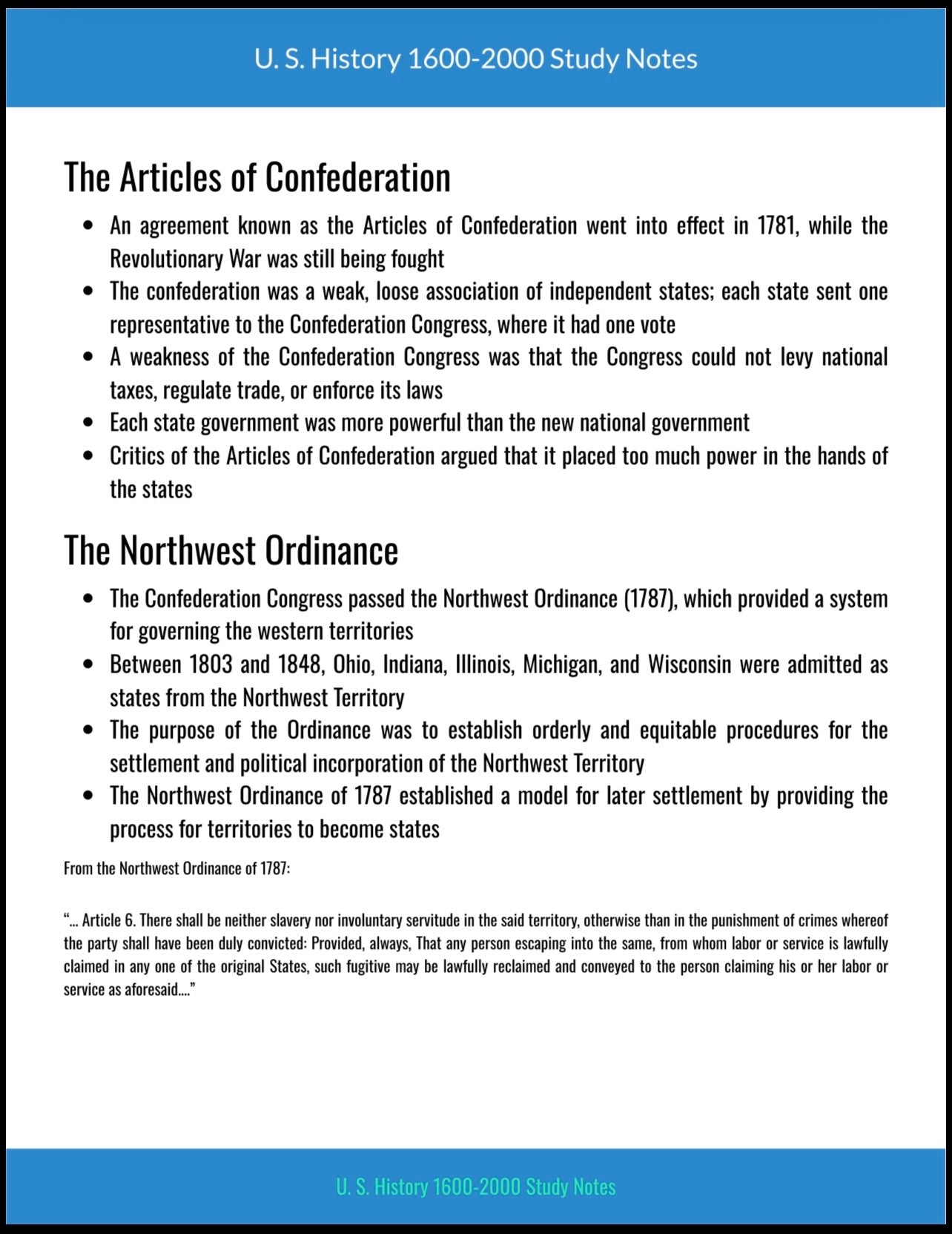 US History Study Notes — Core Concepts & Events 1600–2000